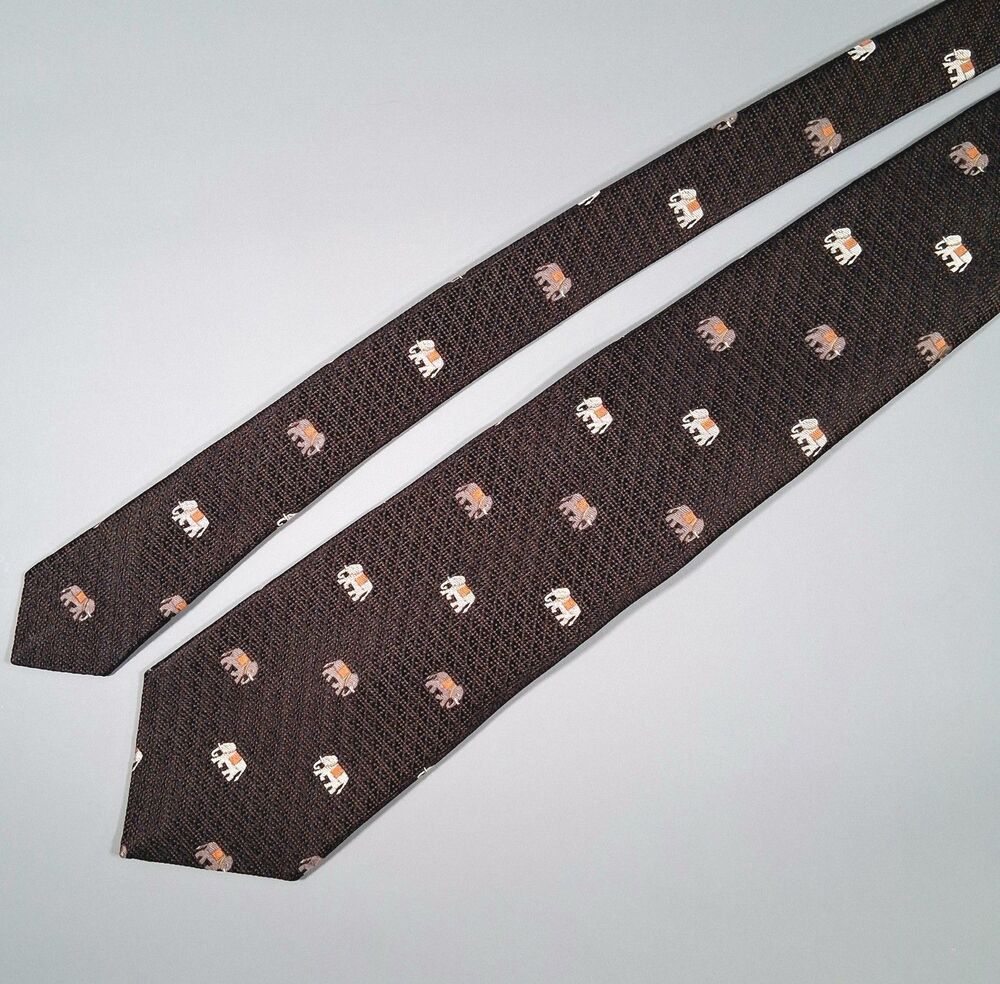 Jim Thompson Thai Silk Elephant Tie Brown Vintage 3.5" Classic Designer Necktie